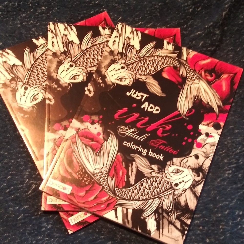 3 Adult Tattoo Coloring Books